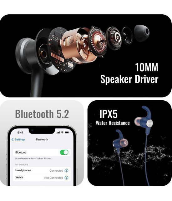 Tecsox Blaze300 Bluetooth Bluetooth Earphone In Ear Powerfull Bass Blue