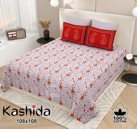 Bedsheet Adda-Super Mega King Size  King Size(108*108 in)-Pure Cotton Sanganeri Printed Jaipuri  Double Bedsheet With 2 Matching Pillow Covers-RJ-14-03-(108*108)-HT8315