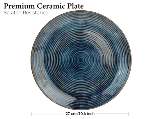 Reactive Handcrafted Premium Ceramic Dinner Set | 6 Dinner Plates, 6 Quarter Plates, and 6 Small Dinner Bowl | Stoneware | Microwave and Dishwasher Safe | Pack of 18 | Reactive Blue