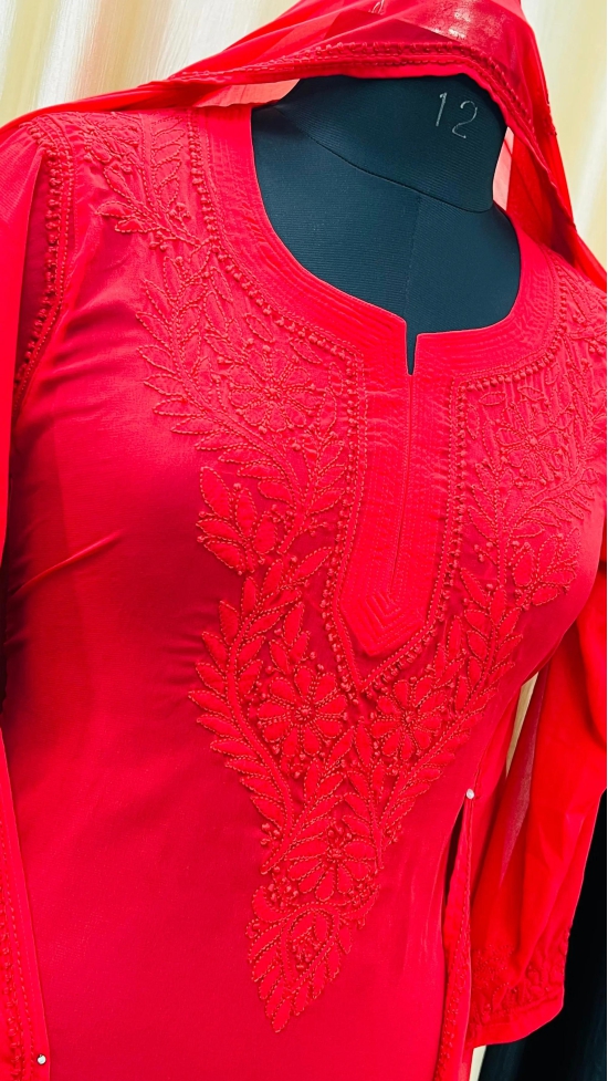 Short Top & Dupatta sets-Blood Red / Premium Soft Georgette