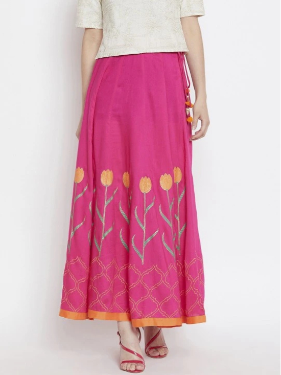 Women Pink Tulip Block Printed Flared Maxi Skirt