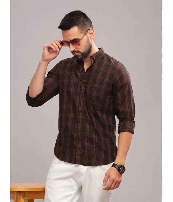 Paul Street 100% Cotton Slim Fit Checks Full Sleeves Mens Casual Shirt - Brown ( Pack of 1 ) - None