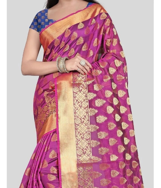 Gazal Fashions - Pink Banarasi Silk Saree With Blouse Piece ( Pack of 1 ) - Pink