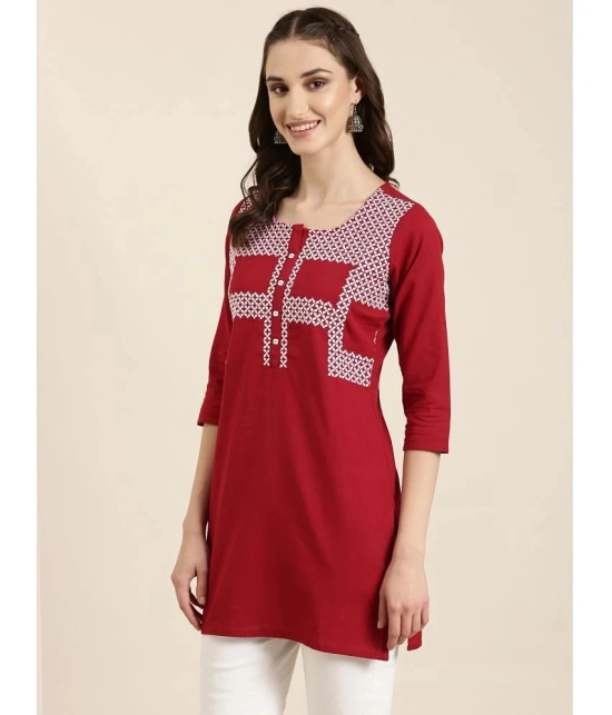 Showoff Cotton Blend Embellished Straight Womens Kurti - Maroon ( Pack of 1 ) - None