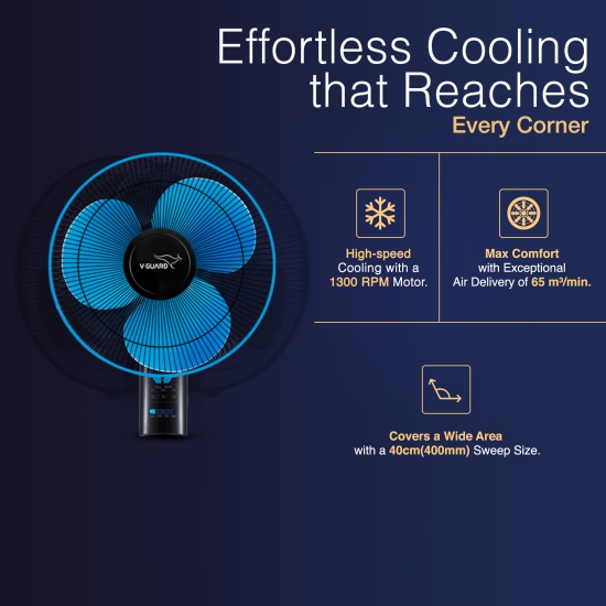 Esfera PLUS RW 16 Remote Wall Fan, 40 cm, Blue Black