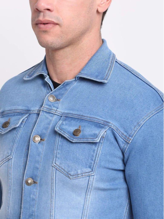 Rodamo Men Blue Washed Denim Jacket with Patchwork