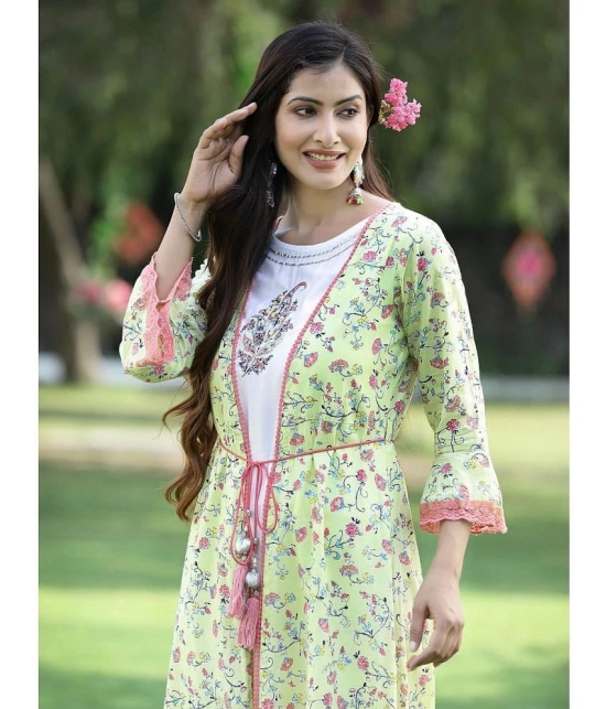 Juniper - Green Cotton Blend Womens Double Layered Kurti ( Pack of 1 ) - None