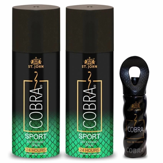 ST.JOHN Cobra Sport 150ml*2 & Cobra Perfume15 Deodorant Spray & Perfume for Men (315ml) Pack of 3