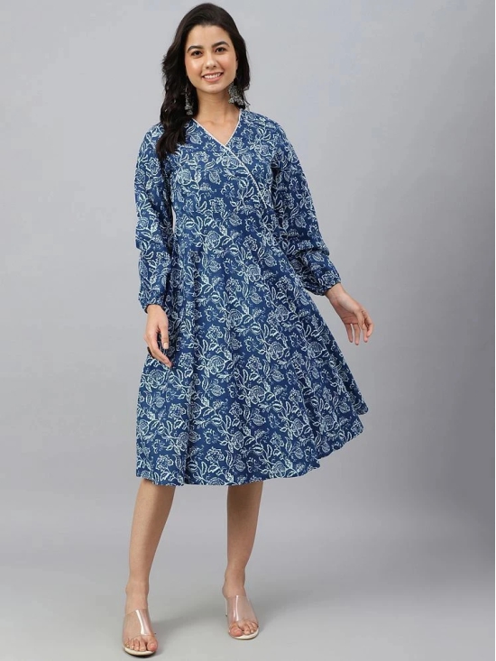 Janasya - Navy Blue Cotton Womens Fit & Flare Dress ( Pack of 1 ) - None