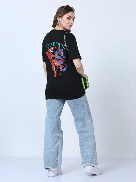 Women FORCES Printed Oversized T-Shirt-S / Black