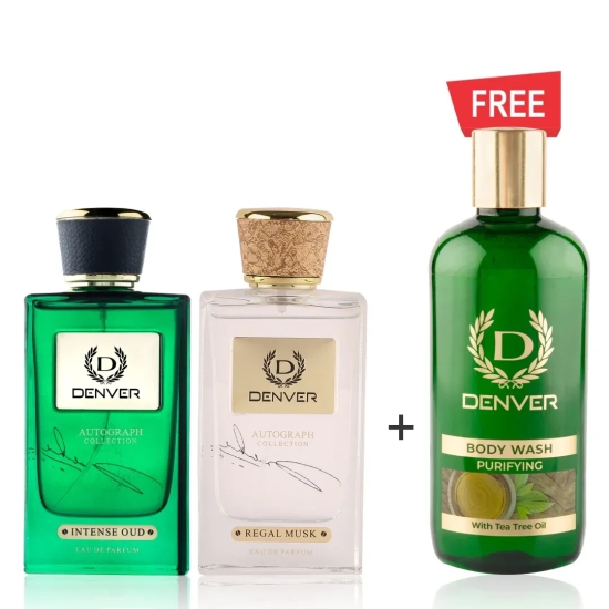 Intense Oud Perfume 100ml, Regal Musk Perfume 100ml + FREE BODY WASH Purifying 325ml (Pack of 3)