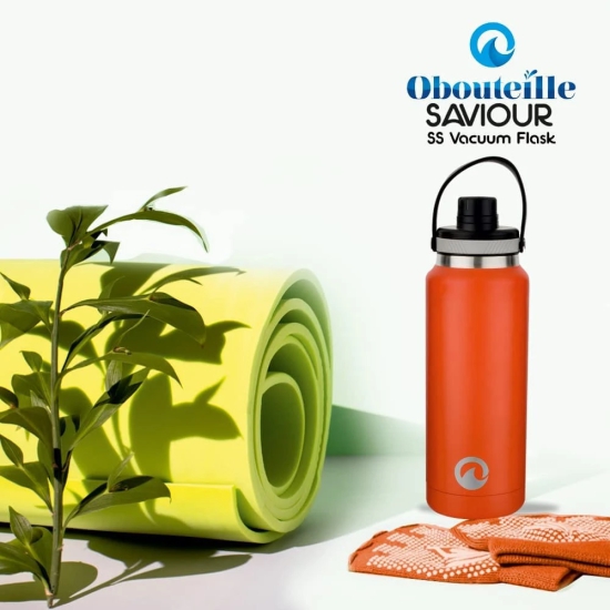 Obouteille Saviour Orange Stainless Steel Vacuum Insulated 1 Litre Leak Proof Flask Water Bottle for School/Home/Kitchen/Office/Work/Gym/Outdoor/Exercise/Yoga/Camping/Boys/Girls/Kids/Adults