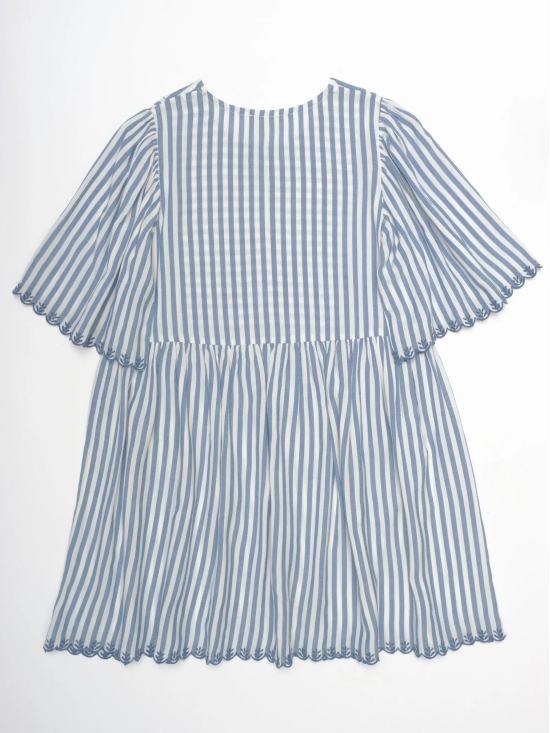 Eleonore Beautiful Flower Embroidery Girls Dress - Blue Stripes-12-13Y / Blue Stripes