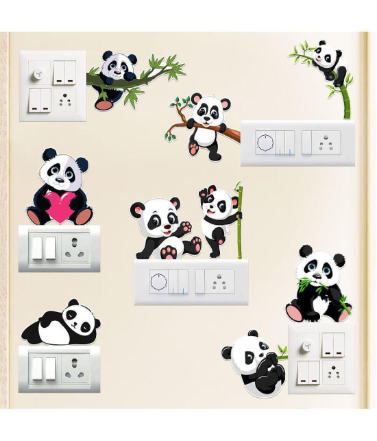 Zyozi Panda Theme Wall Sticker, Wall Sticker for Home, Animals Wall Sticker, Wall Sticker for Kids - Wall Stickers for Home Wall Decorations (Pack of 9) - Black