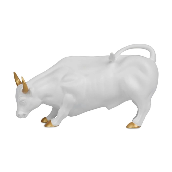 Artarium Abstract Art Bull Showpices for Living Room Charging Bull Statue Sculpture Ornament Animal Figurines for Table Decor Gifting Home Decoration Car Accessory (1 Piece) (White)