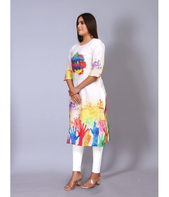 RIAANA Holi Cotton Blend Printed A-line Womens Kurti - White ( Pack of 1 ) - None