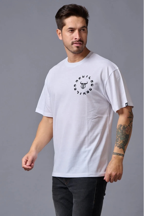 Go Devil (in Black) Printed White Oversized T-Shirt for Men S