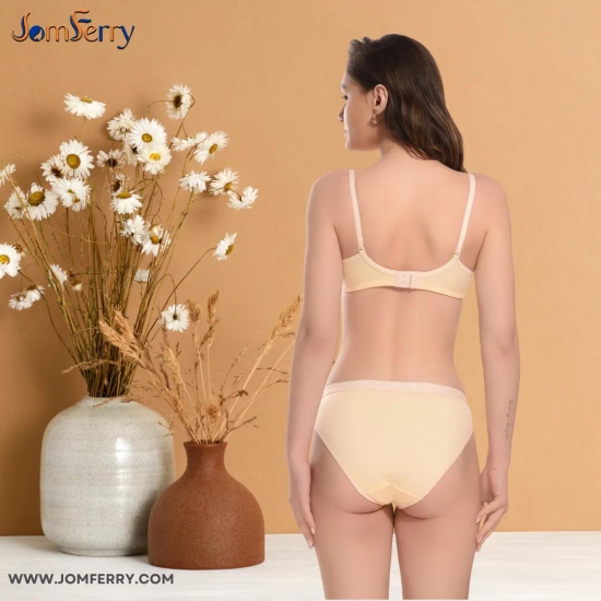 Jomferry Women Cotton Padded Bra Panty Set for Women Lingerie Set Bra Panty Set for Women with Bra Panty Set for Women Innerwear Sport Seamless-32 / Beige