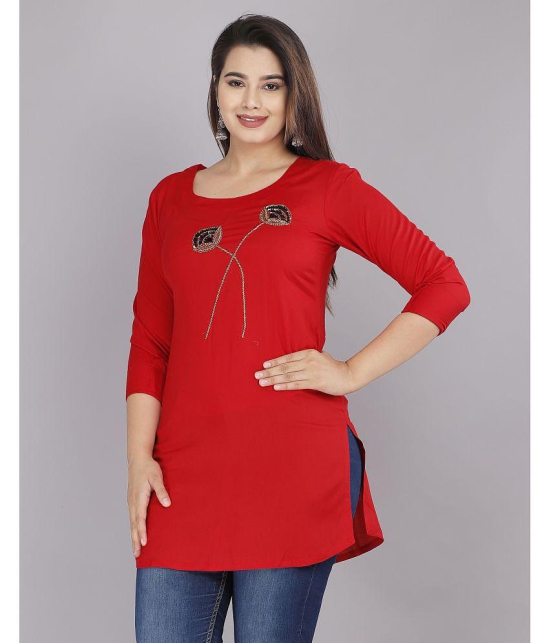 JC4U - Red Rayon Womens Straight Kurti ( Pack of 1 ) - None