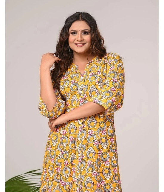 Swasti Cotton Blend Printed Front Slit Womens Kurti - Yellow ( Pack of 1 ) - None