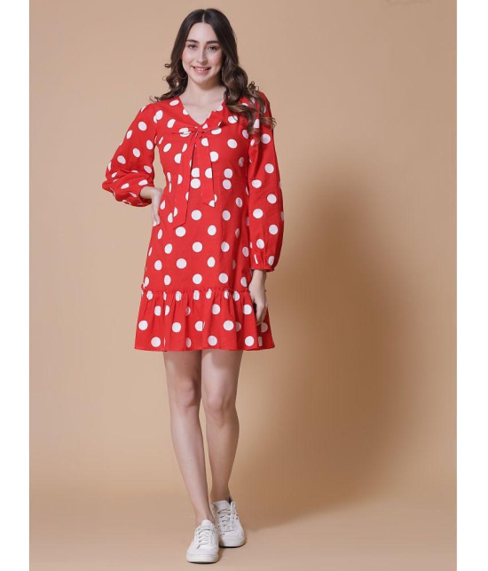 GOD BLESS Cotton Printed Mini Womens Blouson Dress - Red ( Pack of 1 ) - None