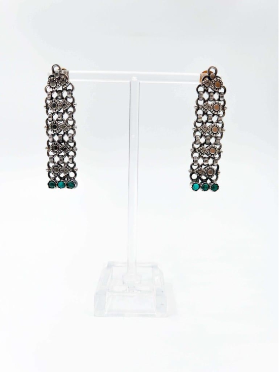 Mandapa Oxidised silver earring with turquoise beads