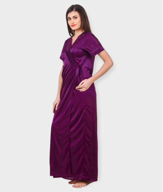 Fasense - Purple Satin Women's Nightwear Nighty & Night Gowns - None