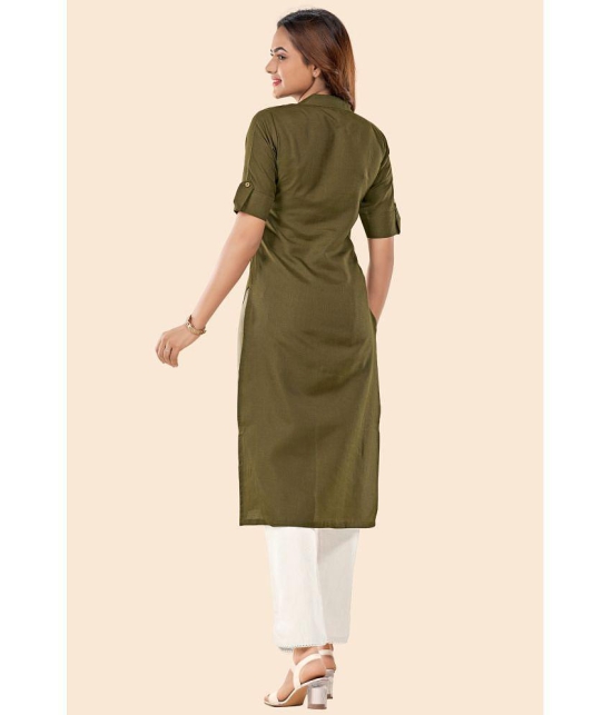 Glomee - Green Cotton Women's Front Slit Kurti ( Pack of 1 ) - None