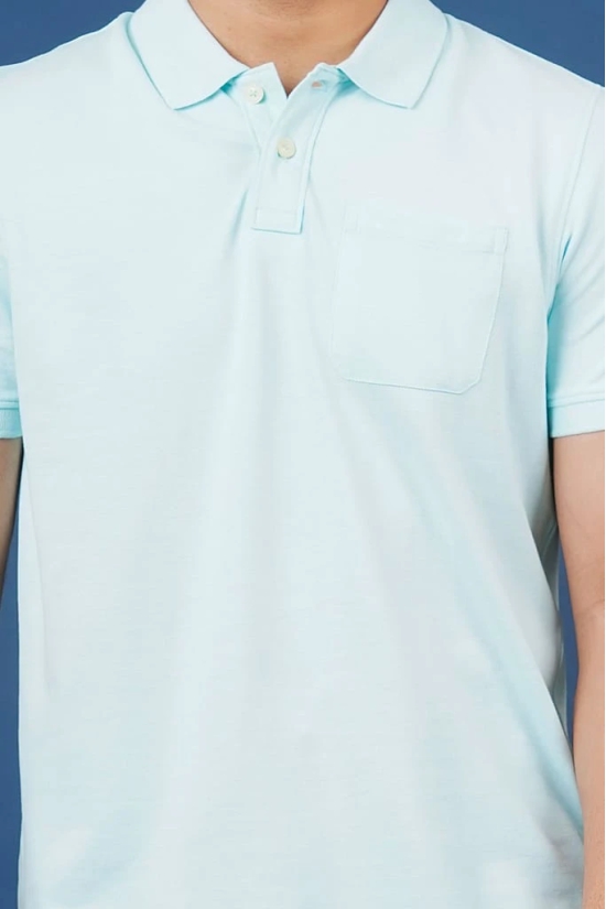 Men's Water Blue Pocket Polo T-Shirt