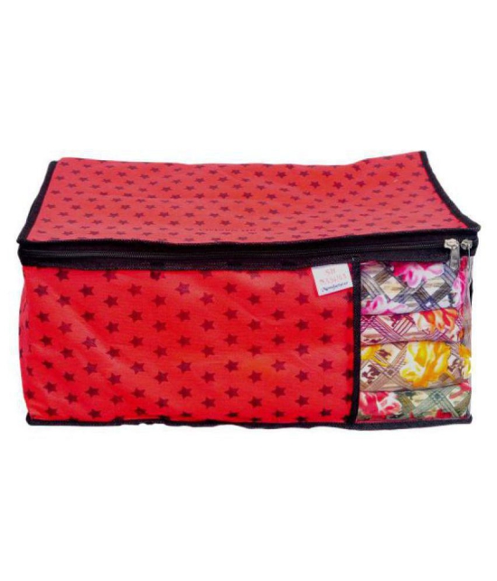 Sh Nasima  Non Woven Printed Saree Cover Bag Wardrobe with Transparent Window(, Pack of 9, Red)