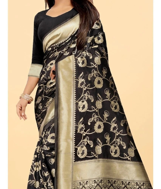 Gazal Fashions - Black Banarasi Silk Saree With Blouse Piece ( Pack of 1 ) - Black