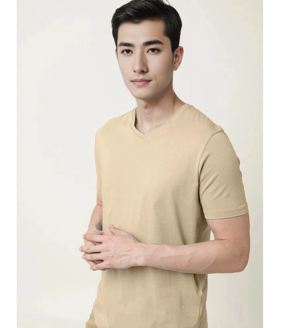 Radprix Cotton Regular Fit Solid Half Sleeves Mens T-Shirt - Beige ( Pack of 1 ) - None