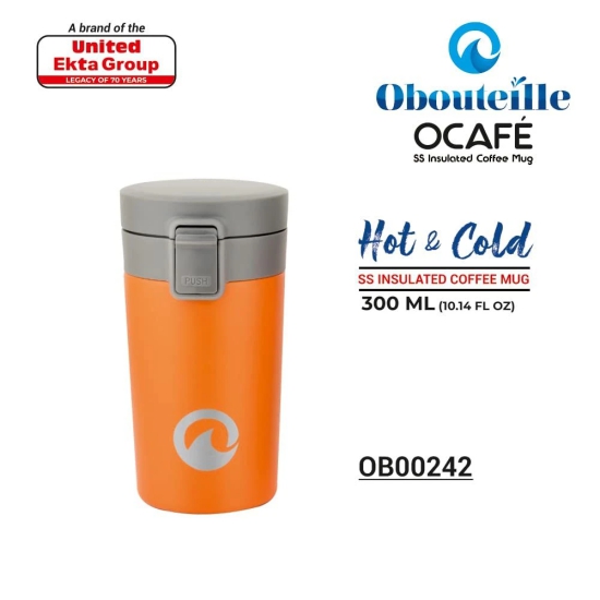 OBOUTEILLE OCafe Orange Coffee Mug Stainless Steel Vacuum Insulated 300 ml Leak Proof Travel Cup Tumbler Flask for School/Home/Kitchen/Office/Work/Gym/Exercise/Yoga/Camping/Boys/Girls/Kids/Adults