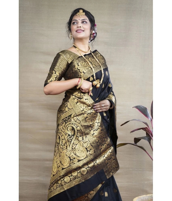 OFLINE SELCTION Banarasi Silk Woven Saree With Blouse Piece - Black ( Pack of 1 ) - Black