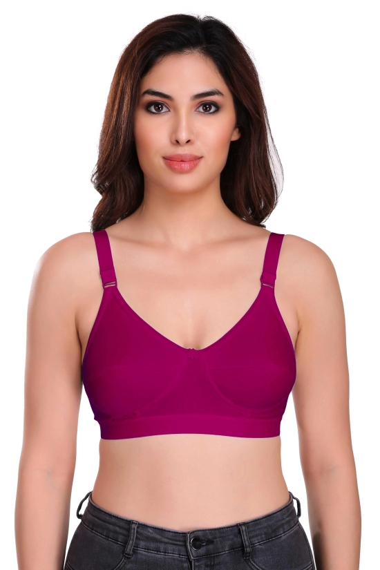 Eves Beauty Basic Bra Women Full Coverage Non Padded Bra-32D / Wine / Cotton Blend