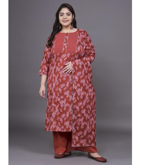 Tissu Cotton Printed Kurti With Palazzo Womens Stitched Salwar Suit - Maroon ( Pack of 1 ) - None