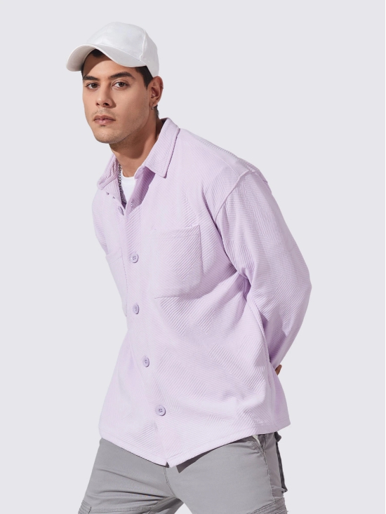 Plain Textured Beige Half Sleeve Shirt-M / Lavender