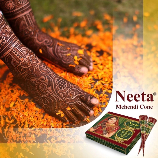 Neeta Mehendi Cones for Hand Desgning & Wedding, Bridal Mehandi Cone Reddish Brown Color 12 Pcs in 1 Box (Pack of 7)