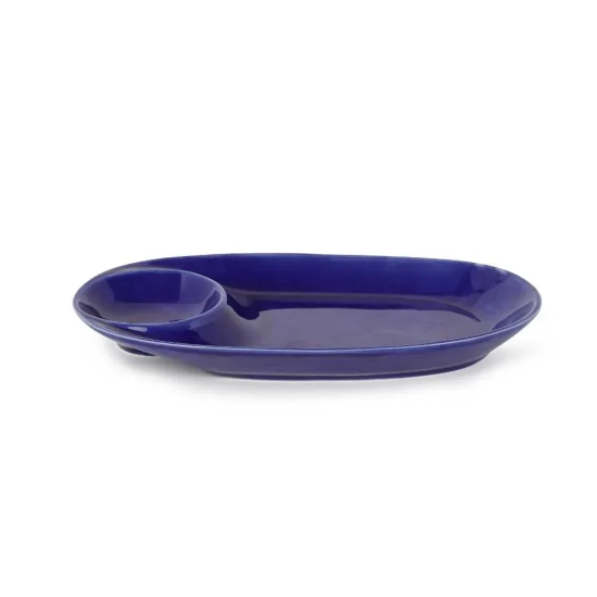 Ceramic Oval Chip and Dip Platter Navy Blue