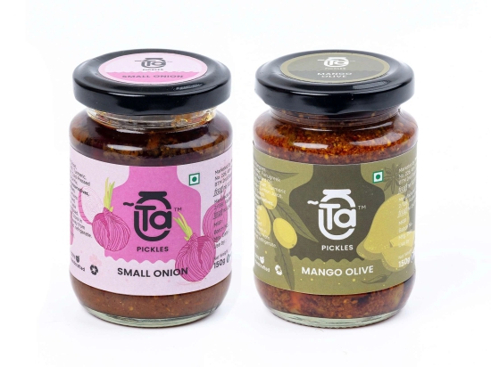 Ta Pickles | Small Onion & Mango Olive Pickle | 150g [Pack of 2] Combo Made with Cold Pressed Oil | Homemade | Traditional Indian Taste | Natural | No