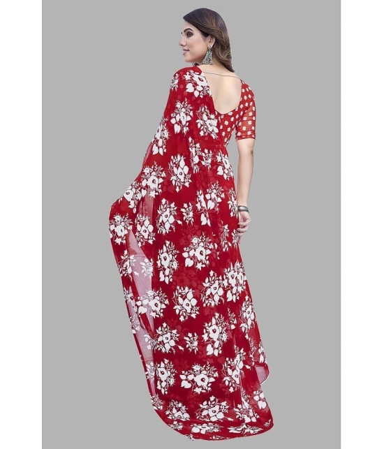 ANAND SAREES Georgette Printed Saree With Blouse Piece - Red ( Pack of 1 ) - Red