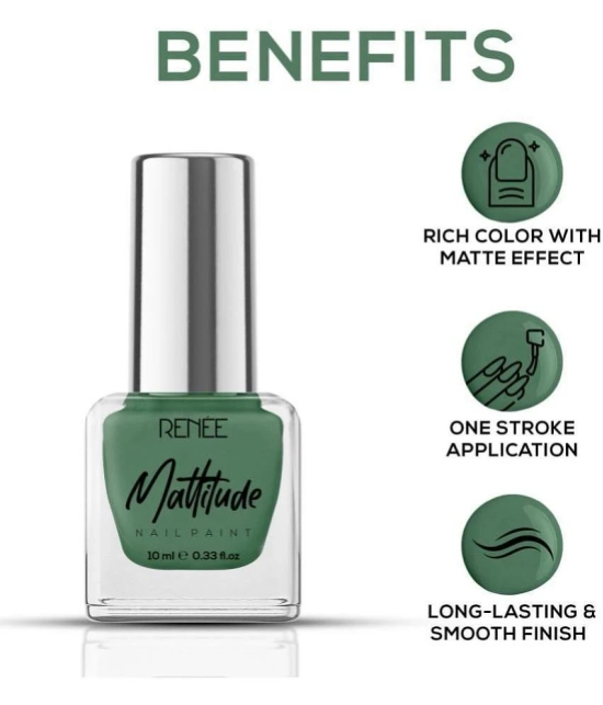 RENEE Mattitude Nail Paint - Moss Green, Quick Drying, Matte Finish, 10ml