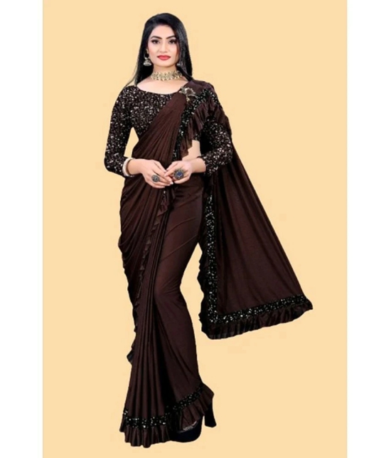 JULEE - Coffee Lycra Saree With Blouse Piece ( Pack of 1 ) - Coffee