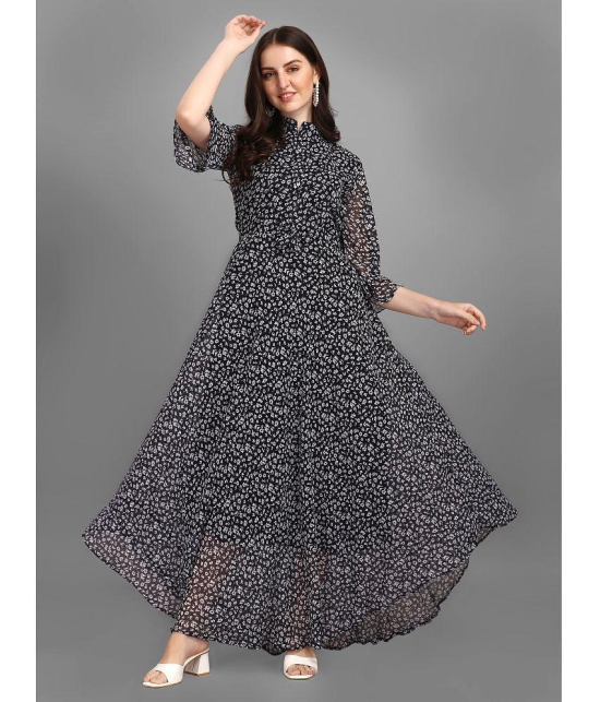 gufrina Georgette Printed Full Length Womens Gown - Black ( Pack of 1 ) - None