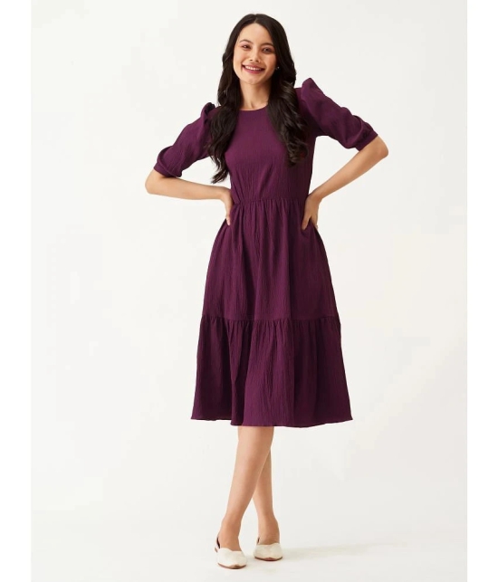 JASH CREATION Rayon Solid Midi Womens Fit & Flare Dress - Mauve ( Pack of 1 ) - None