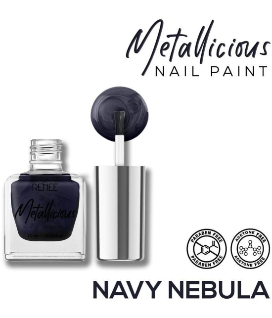 RENEE Metallicious Nail Paint - Navy Nebula, Quick Drying, Metallic Finish, Long Lasting, 10ml