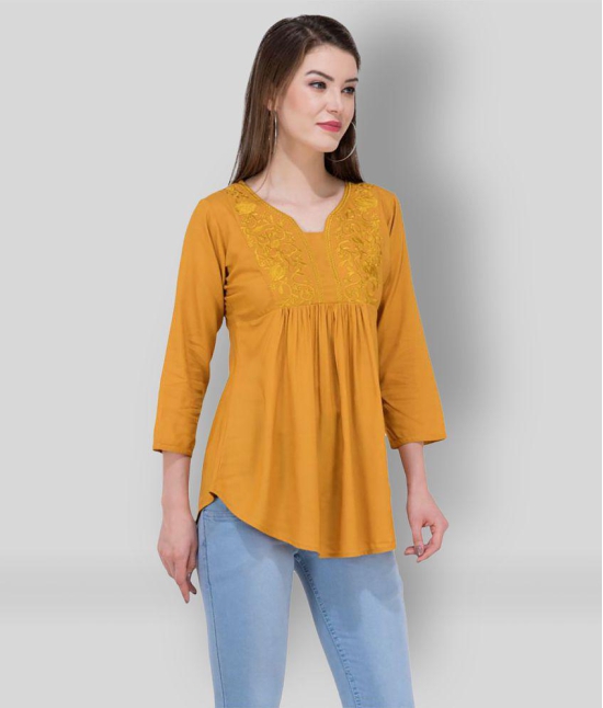 SAAKAA - Yellow Rayon Women''s A-Line Top ( Pack of 1 ) - L