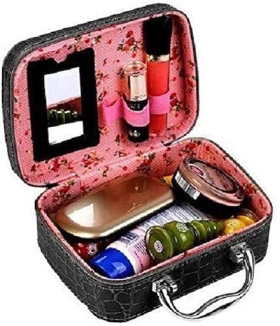 BLACK Makeup Suitcase, Cosmatics Bag Accessoriesrise Cosmetic Makeup Travelling box for Women Zipper Jewellery Organizer Box Travel Toiletry Case Storage Bag Toiletry Box with Compact Magnifying Mirror for Travel