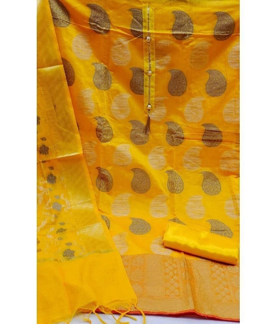 A TO Z CART Unstitched Jacquard Embroidered Dress Material - Yellow ( Pack of 1 ) - Yellow