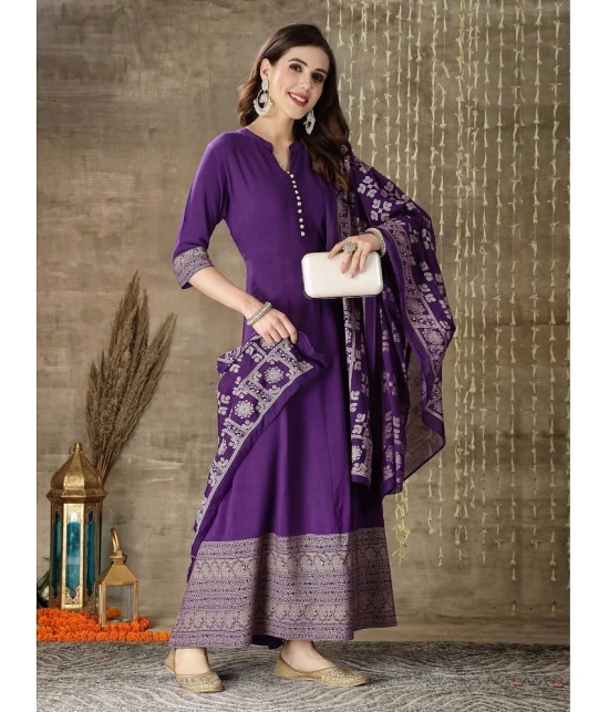 Stylum Rayon Printed Anarkali Womens Kurti with Dupatta - Purple ( Pack of 1 ) - None